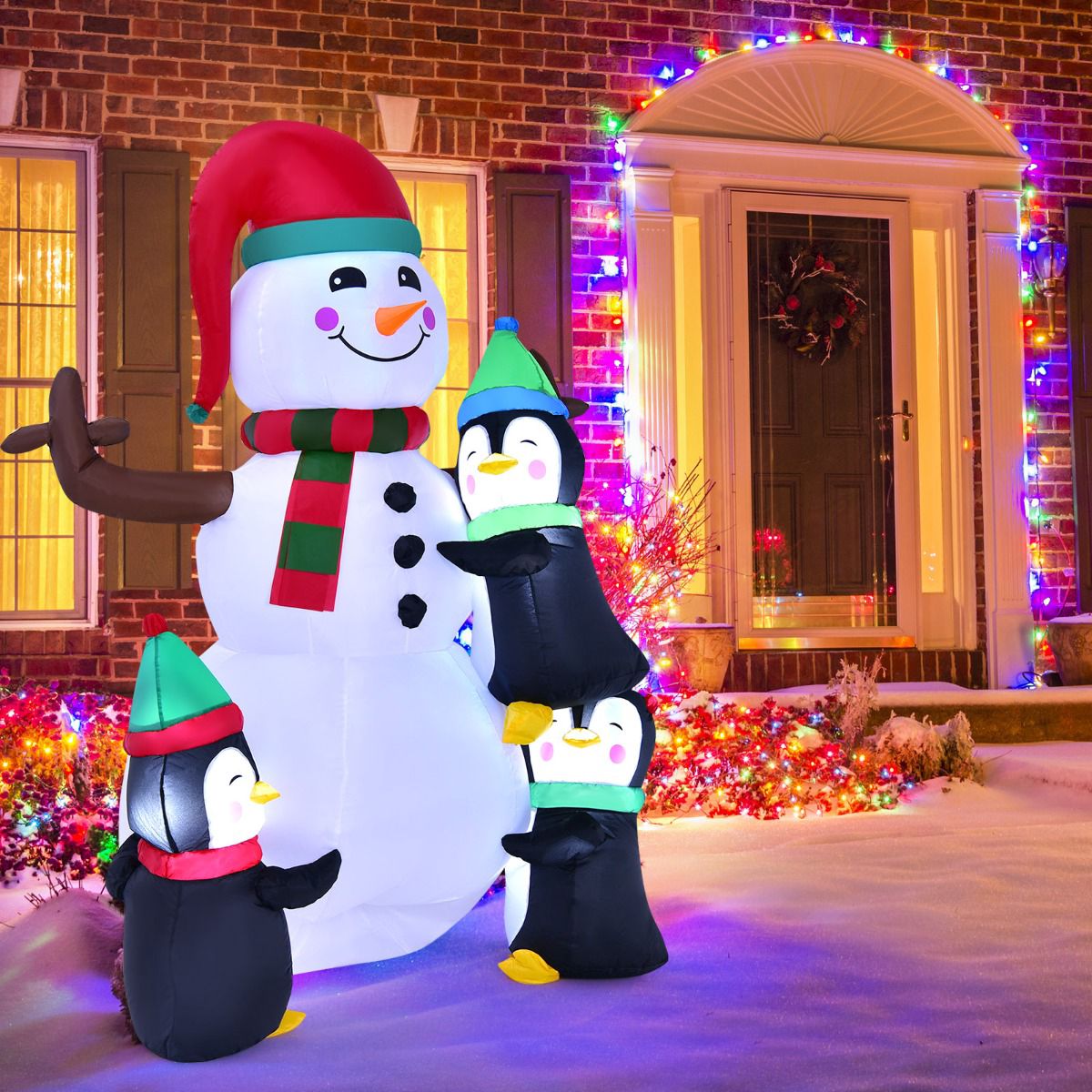 Inflatable Snowman With Penguins, LED Lights, 180 cm