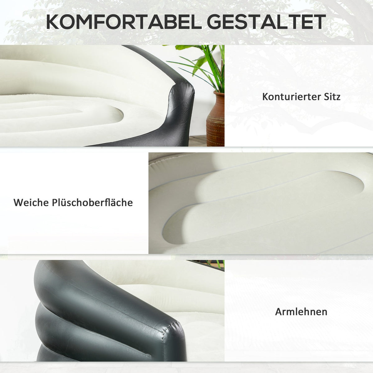 Inflatable Sofa Inflatable Couch With Soft Plush For 2 People, Indoor & Outdoor, Light Gray, 125X100X87Cm