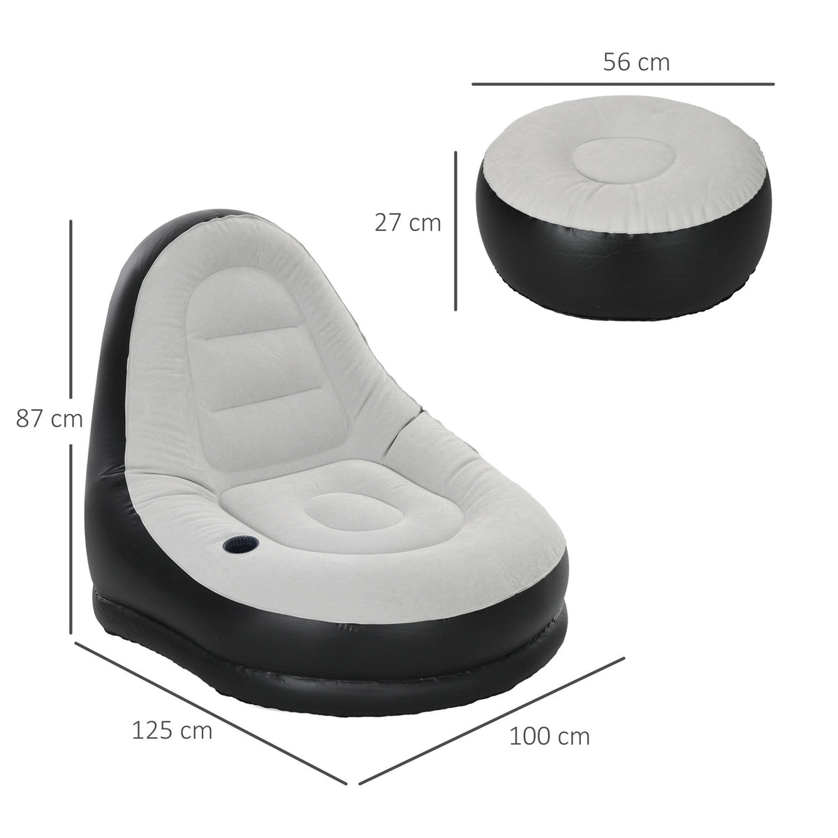 Inflatable Sofa With Footstool Air Sofa With Cup Holder, For Camping & Home, Light Gray, 125X100X87Cm