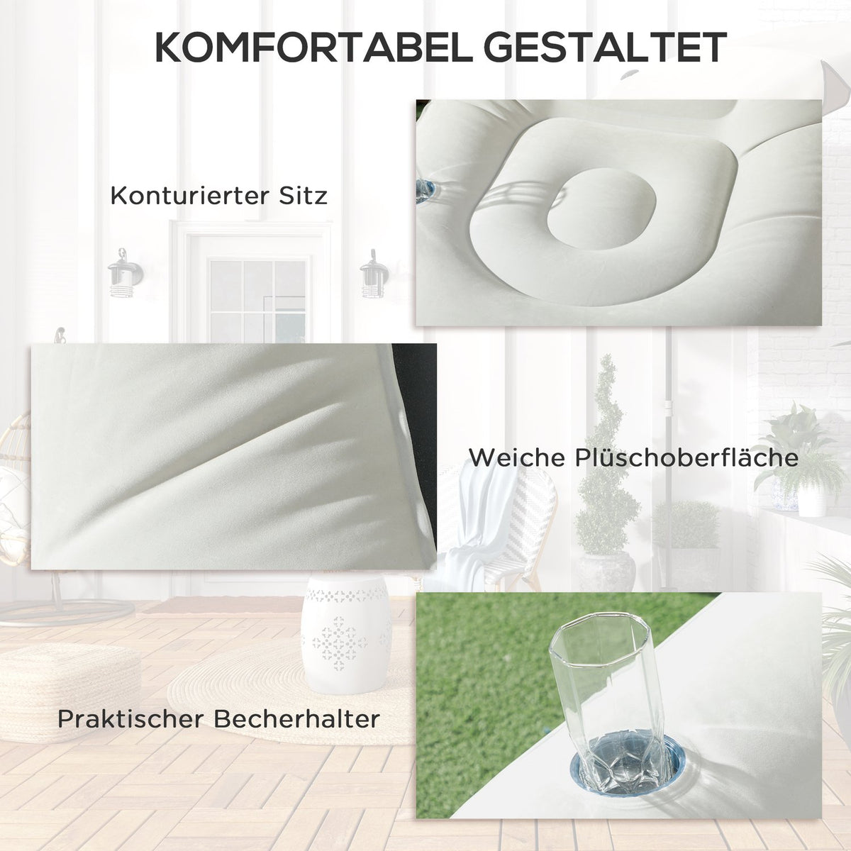 Inflatable Sofa With Footstool Air Sofa With Cup Holder, For Camping & Home, Light Gray, 125X100X87Cm