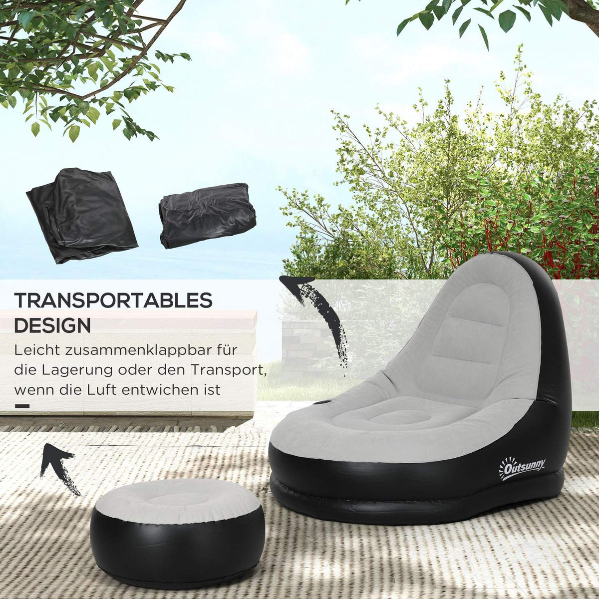 Inflatable Sofa With Footstool Air Sofa With Cup Holder, For Camping & Home, Light Gray, 125X100X87Cm