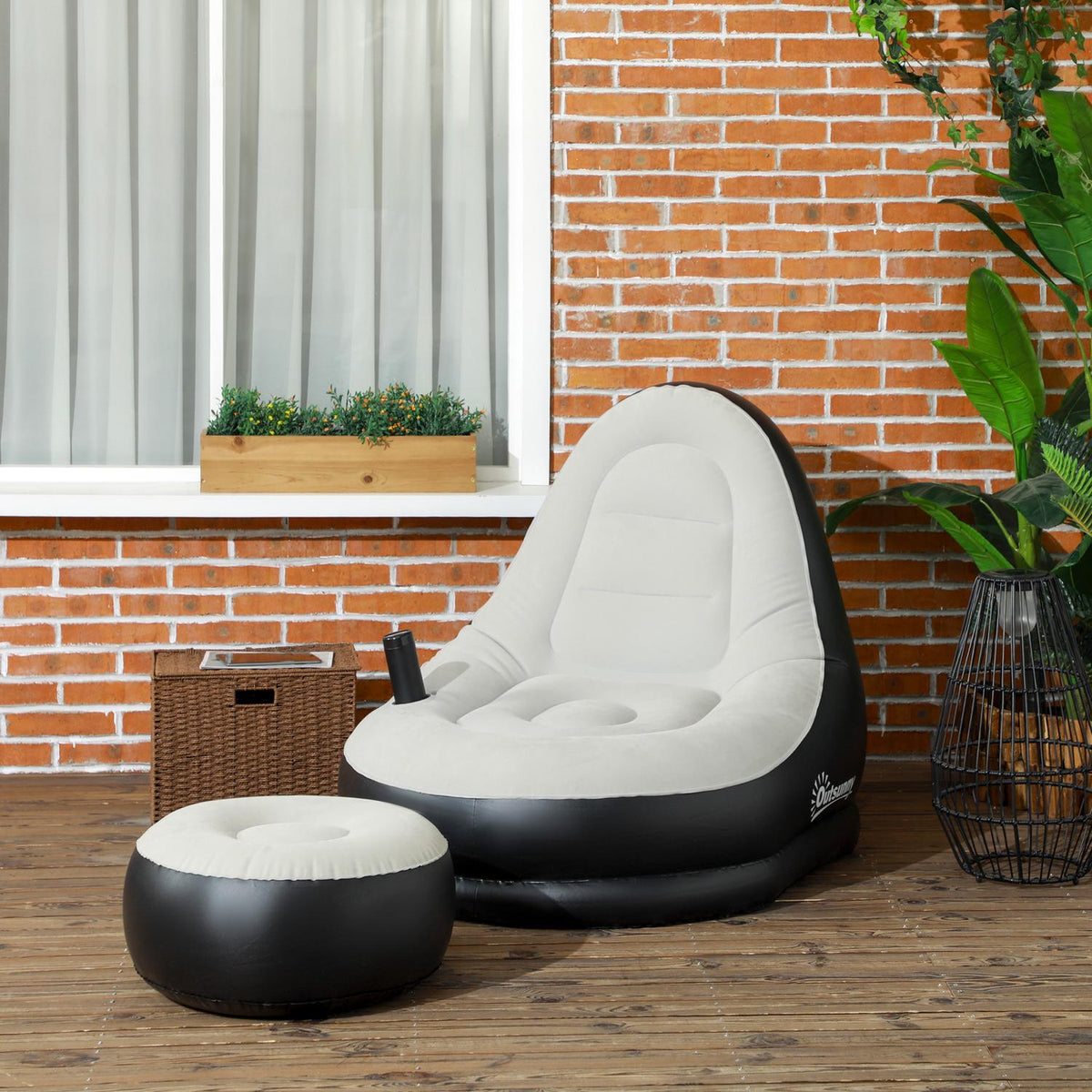 Inflatable Sofa With Footstool Air Sofa With Cup Holder, For Camping & Home, Light Gray, 125X100X87Cm
