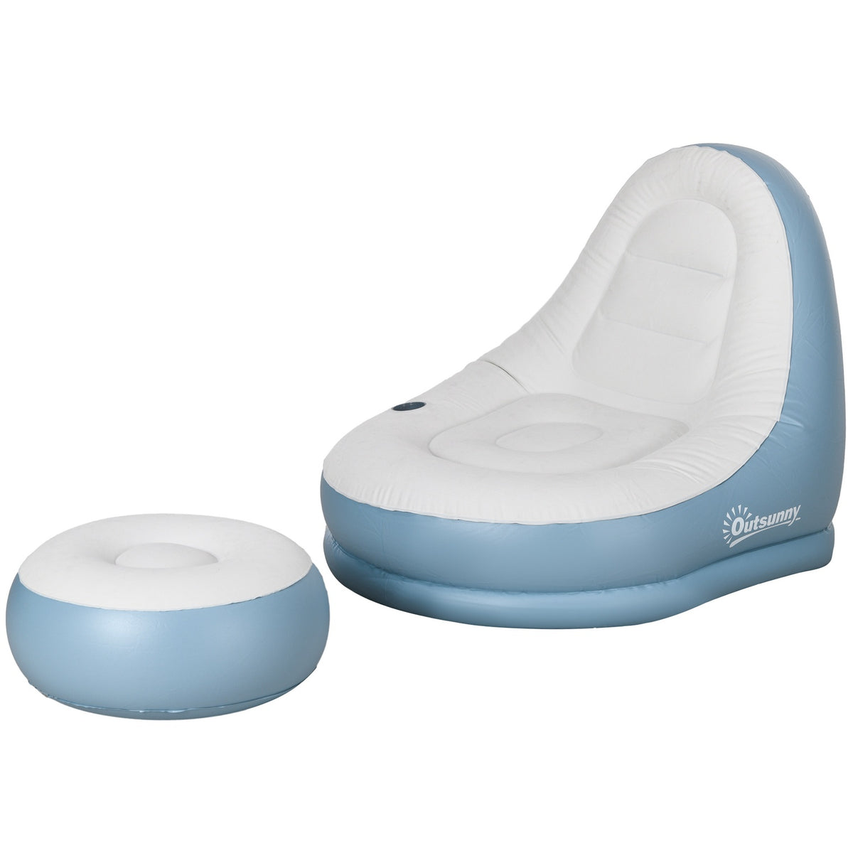 Inflatable Sofa With Footstool Air Sofa With Cup Holder, For Camping & Home, White, 125X100X87Cm