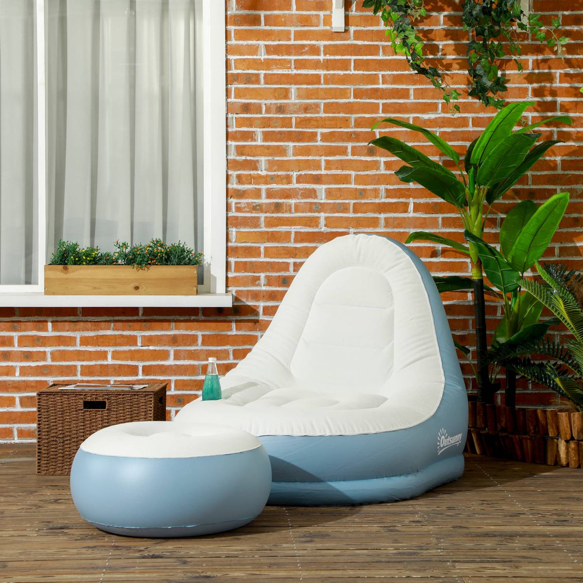Inflatable Sofa With Footstool Air Sofa With Cup Holder, For Camping & Home, White, 125X100X87Cm