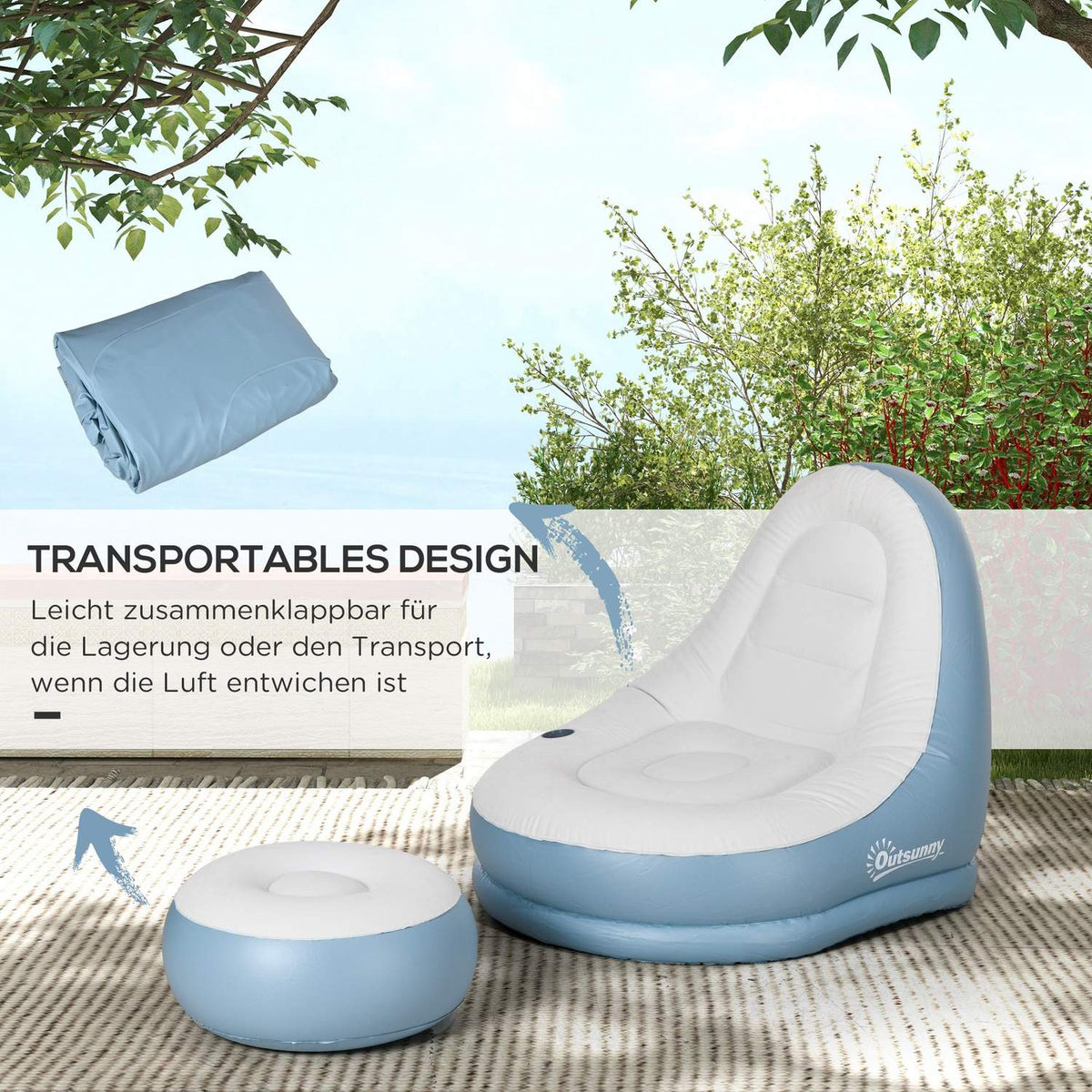 Inflatable Sofa With Footstool Air Sofa With Cup Holder, For Camping & Home, White, 125X100X87Cm