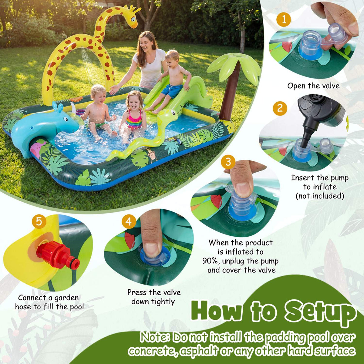 Inflatable Splash Pool Play Center With Slide, Sprinkler