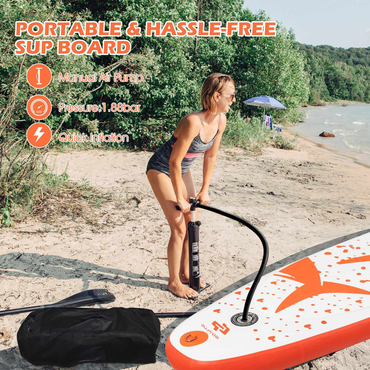 Inflatable Stand Up Paddle Board 10.5 ft, Paddle, Pump