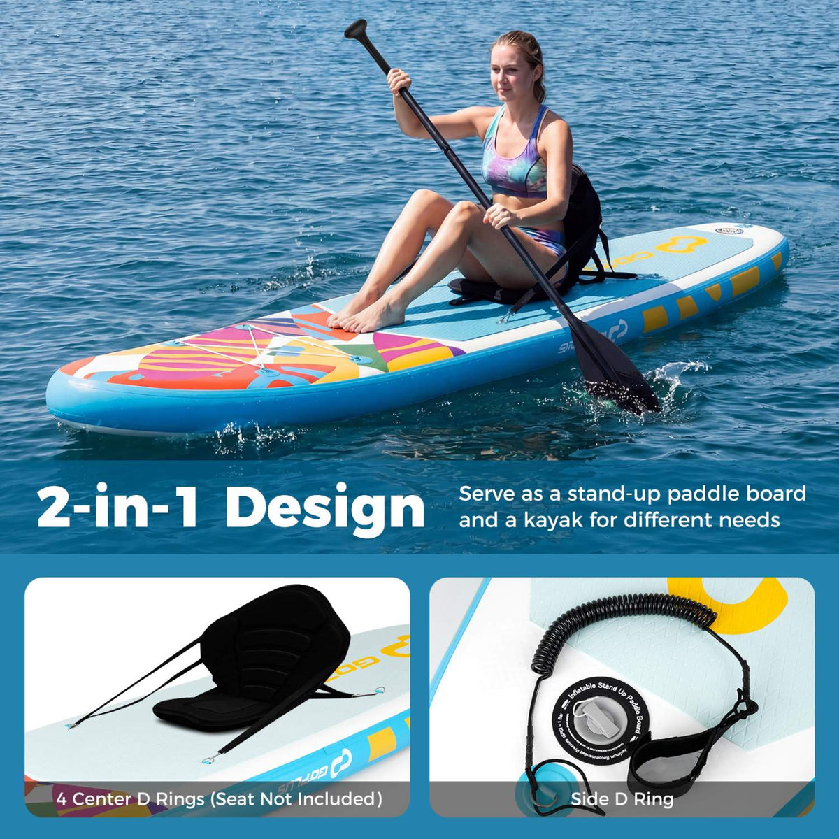 Inflatable Stand Up Paddle Board 11 Ft, Backpack, Kayak Rings