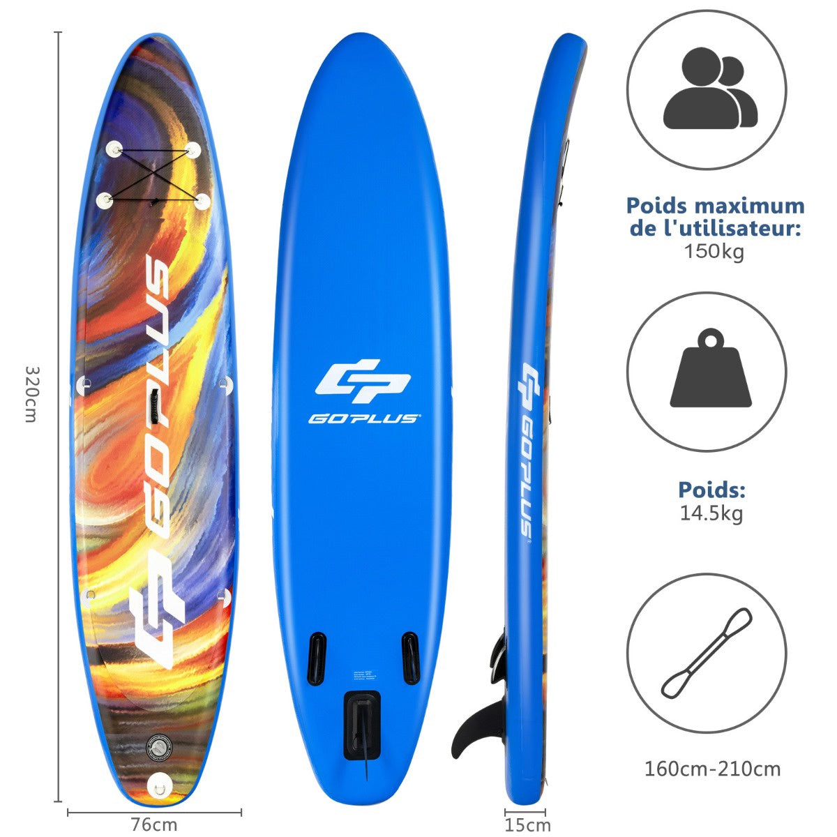 Inflatable Stand Up Paddle Board 320cm, Seat, 150kg