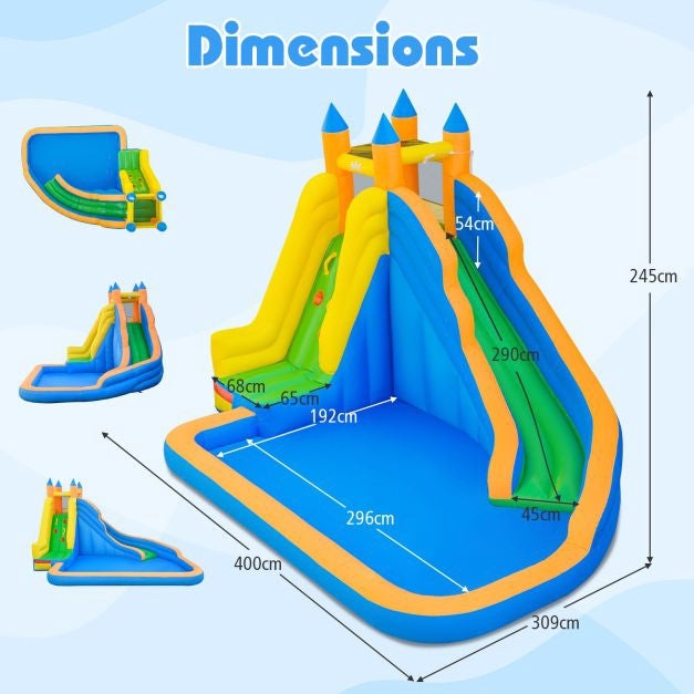 Inflatable Water Park 3-in-1, Curved Slide, Climb Wall