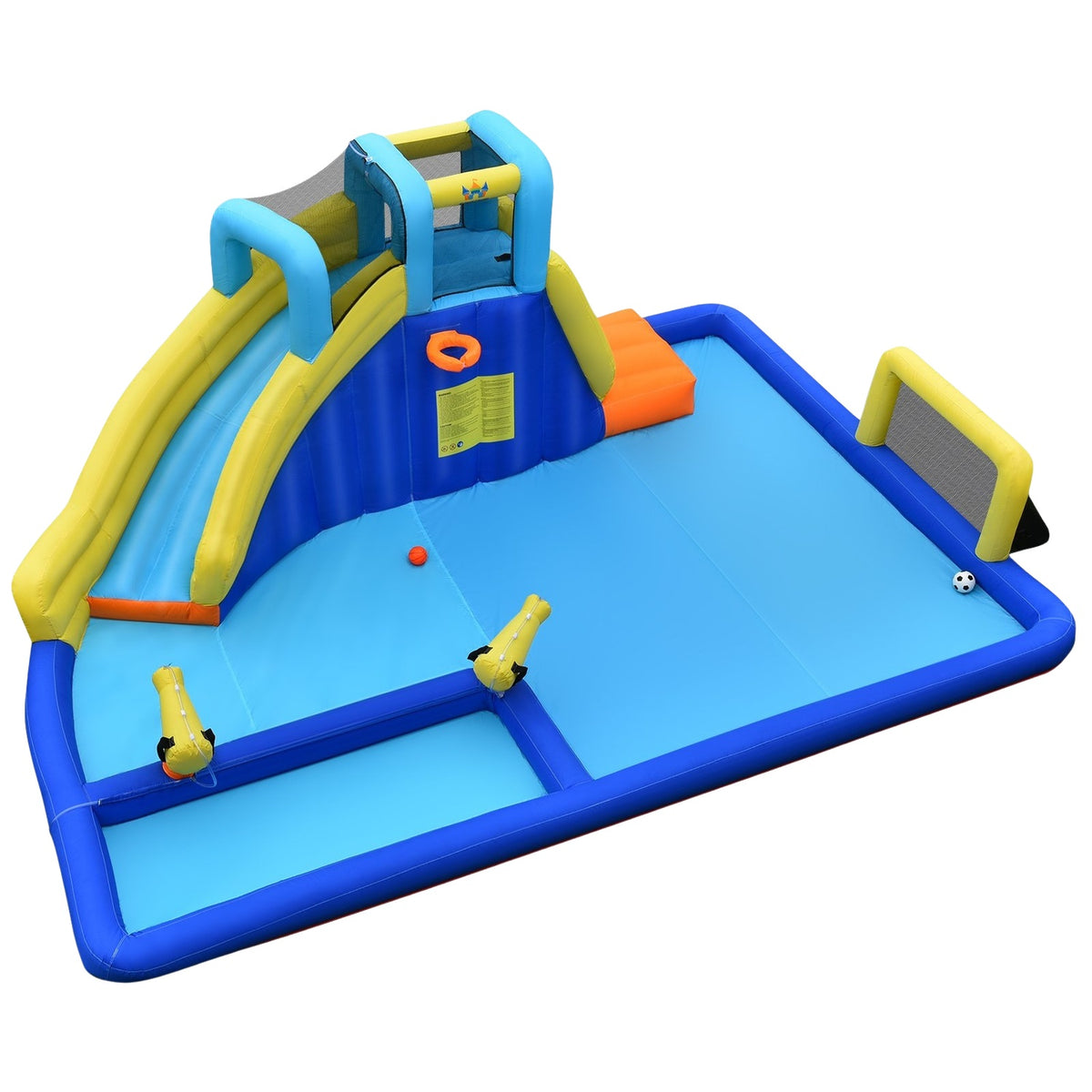 Inflatable Water Park 6-in-1 Bouncy Castle with Water Slide 526 x 373 x 203 cm Blue + Yellow