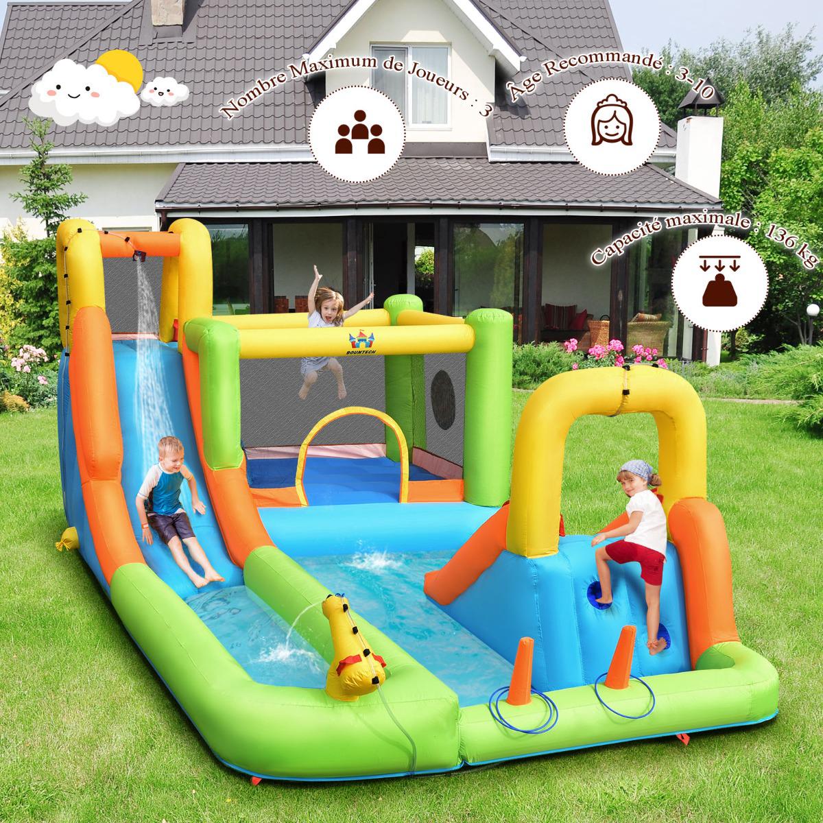 Inflatable Water Park Bounce House, Slide, 680W Blower