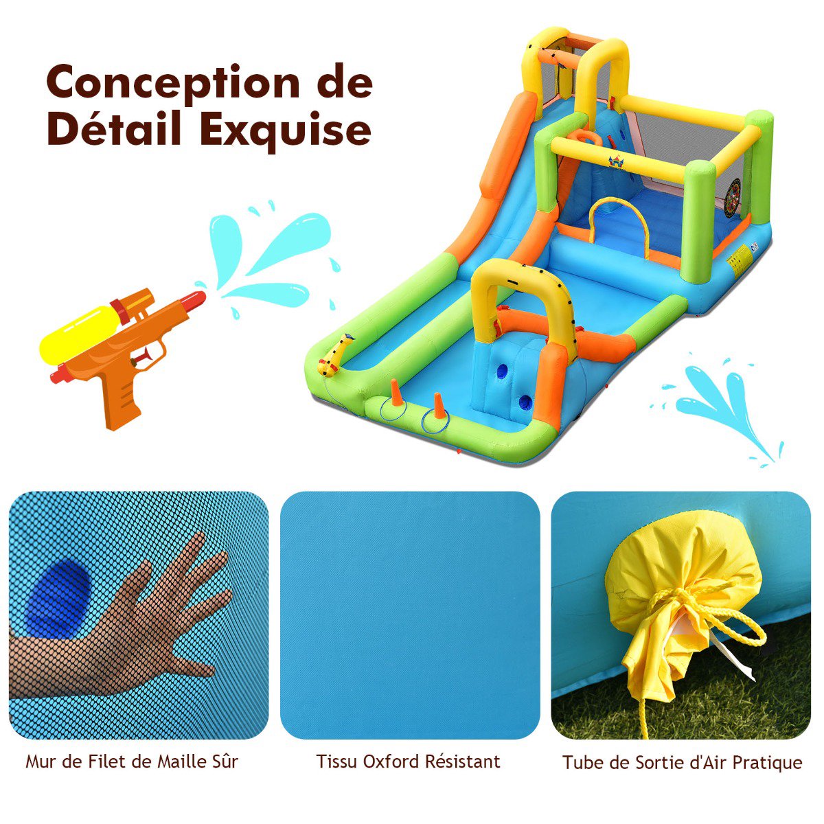Inflatable Water Park Bounce House, Slide, 680W Blower