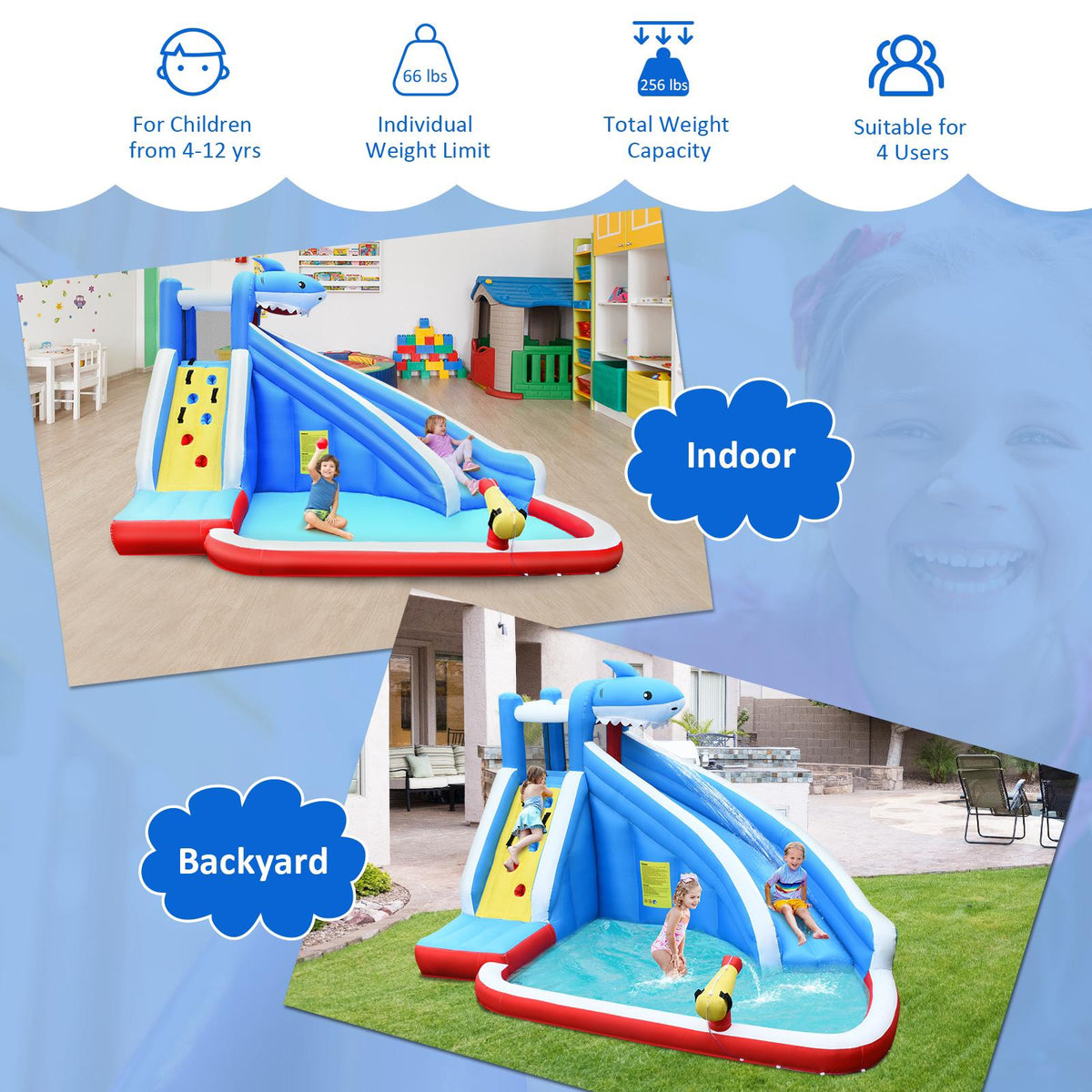 Inflatable Water Park Bounce House, Slide, Climb Wall