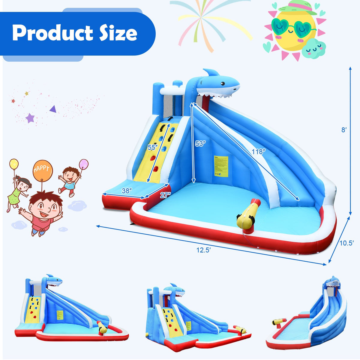 Inflatable Water Park Bounce House, Slide, Climb Wall