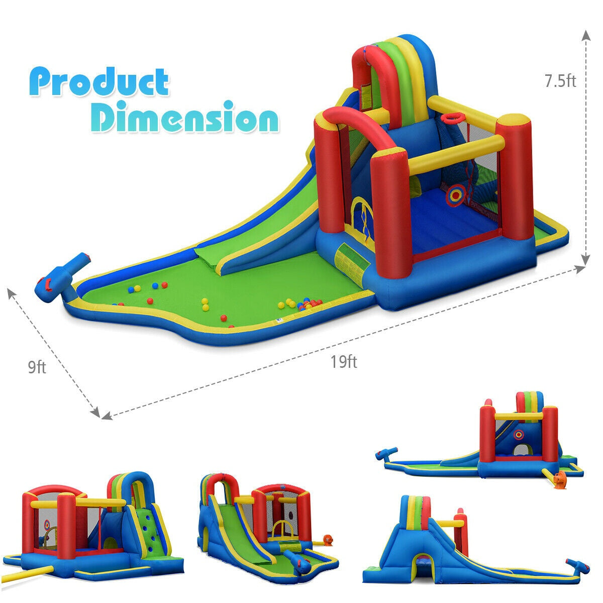 Inflatable Water Slide Bounce House with Blower, 19 Ft
