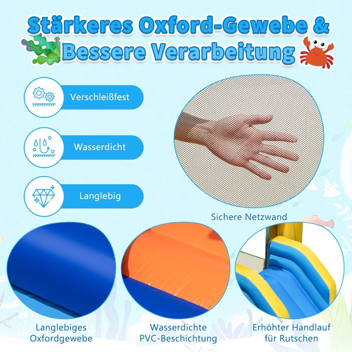 Inflatable Water Slide Park with 2 Pools & 680W Blower & Water Cannon Blue