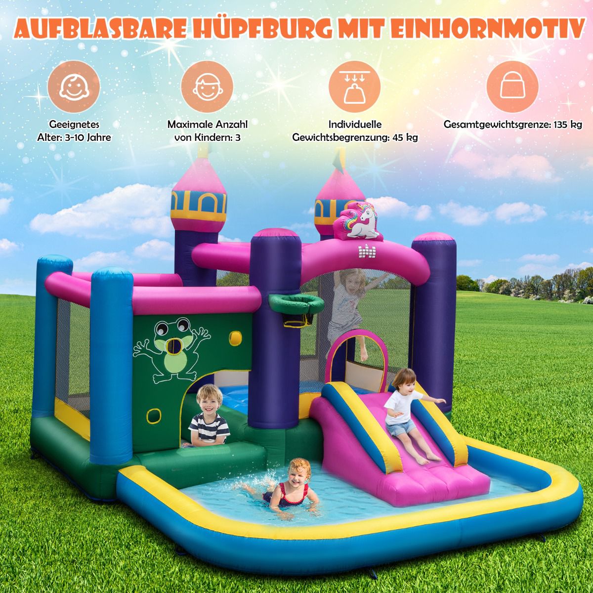Inflatable Water Slide with Blower, 327x392x270 cm, Oxford Fabric