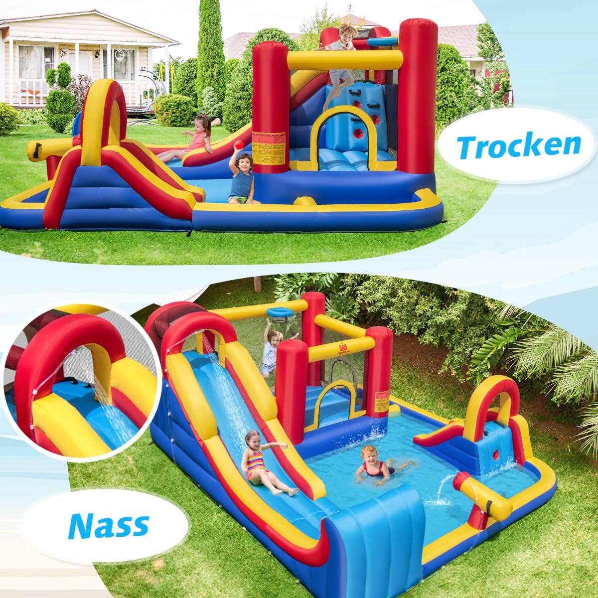 Inflatable Water Slide with Climbing Wall and Cannon