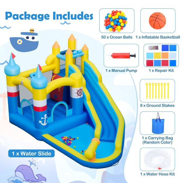 Inflatable Water Slide with Splash Pool, Cannon, Climbing Wall