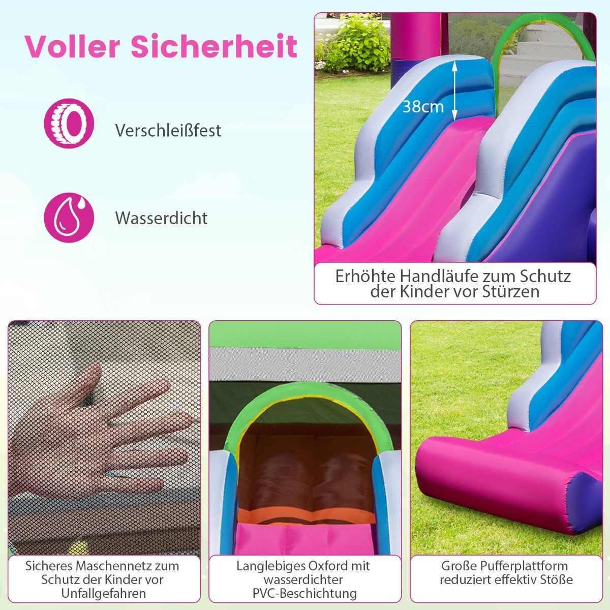 Inflatable bouncy castle with sun roof & slide & basketball hoop & ring toss game & repair kit
