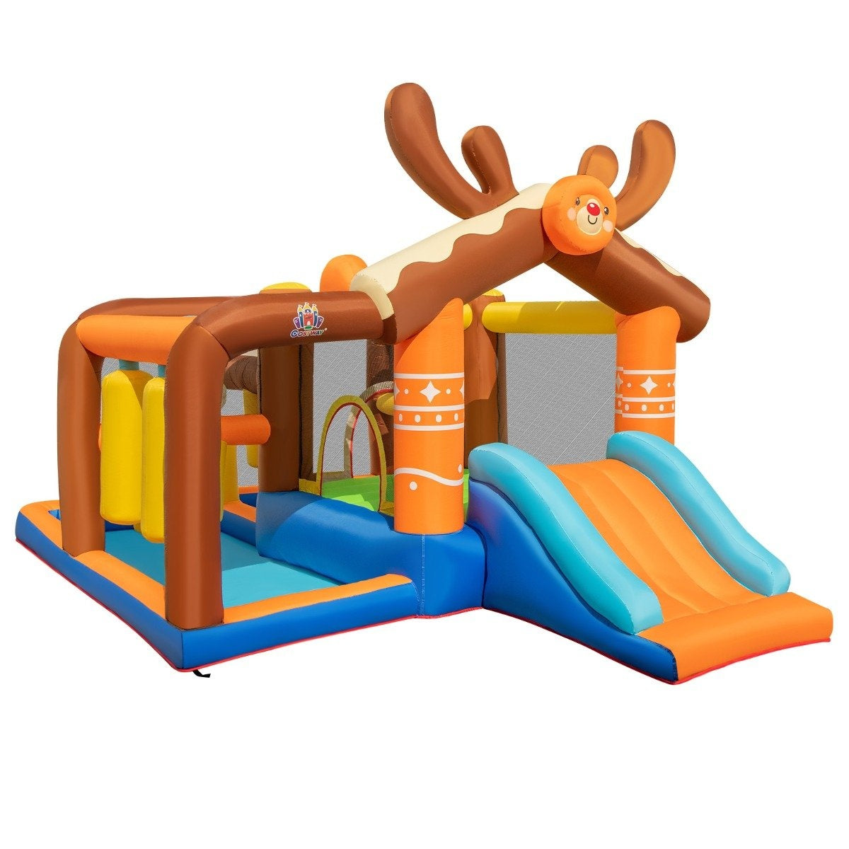 Inflatable reindeer bouncy castle with slide & 2 ball pits & throwing game 420 x 310 x 260 cm