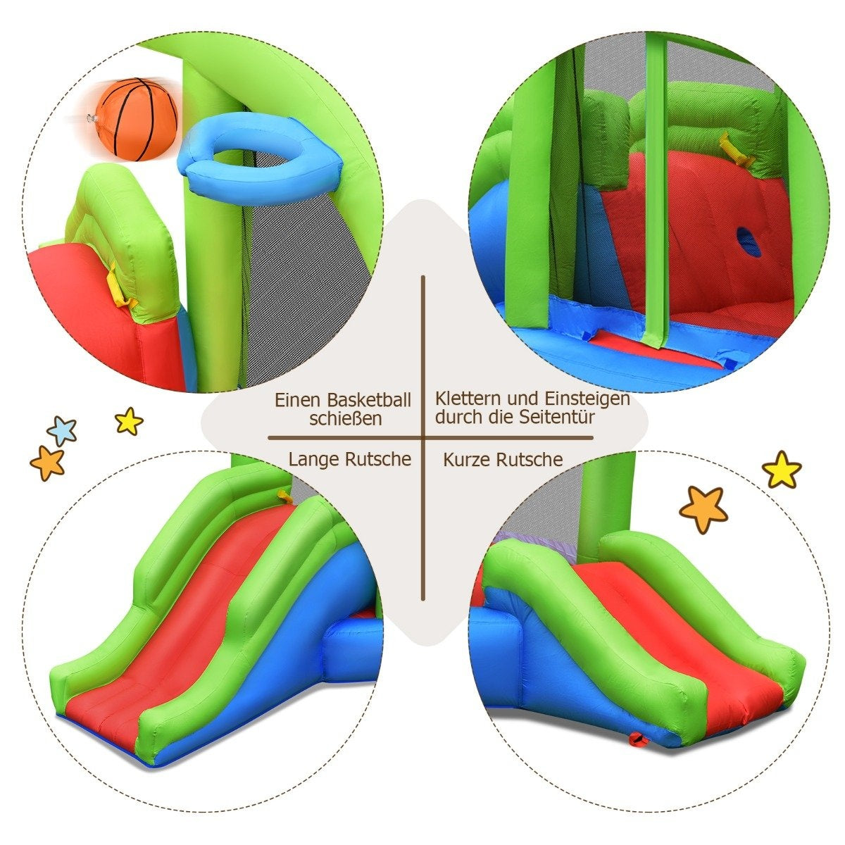 Inflatable snail bouncy castle with 2 slides & basketball hoop 410 x 190 x 197 cm