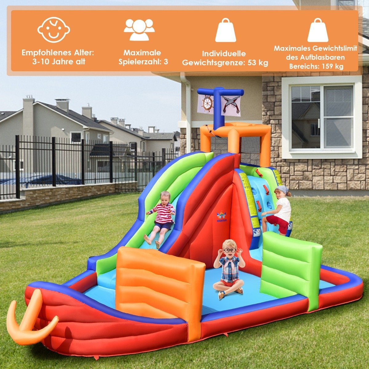 Inflatable water slide pirate ship bouncy castle without blower