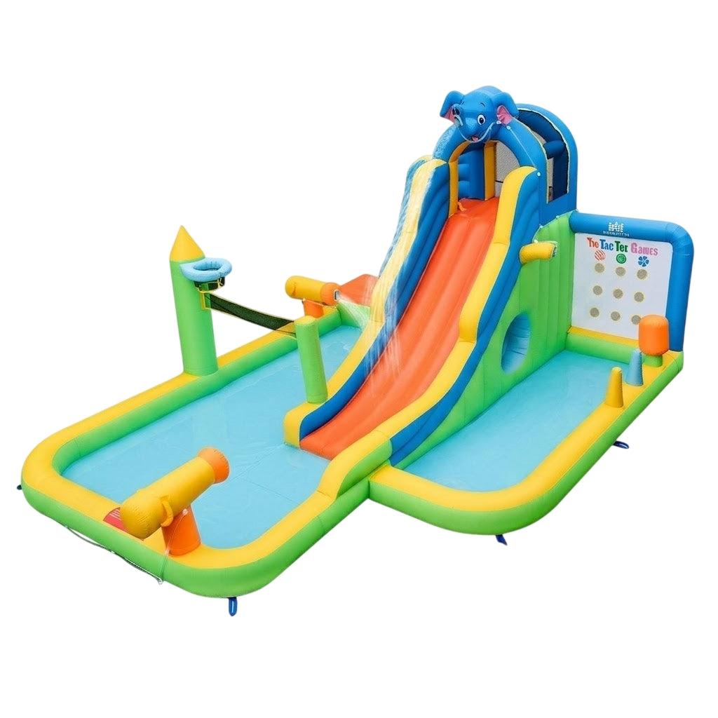 Inflatable water slide with paddling pool & climbing wall & water cannons without blower