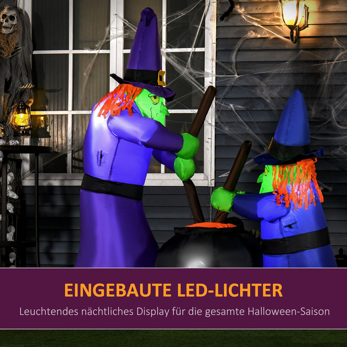Inflatable witch cauldron figure air figure Halloween decoration with LED lighting, polyester, 170x60x180cm