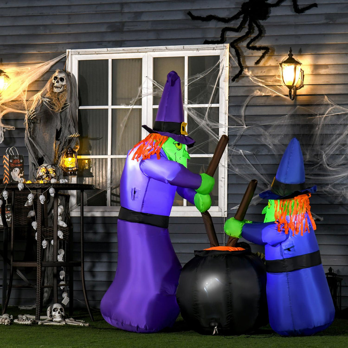 Inflatable witch cauldron figure air figure Halloween decoration with LED lighting, polyester, 170x60x180cm