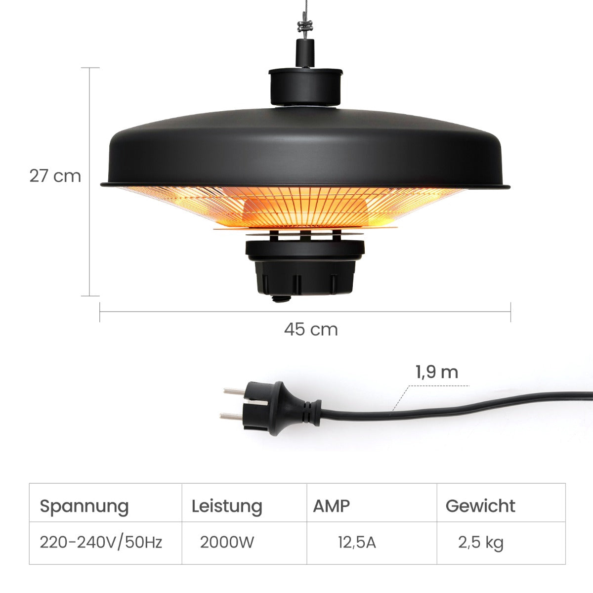 Infrared Ceiling Patio Heater 2000W, Remote Control, IP65