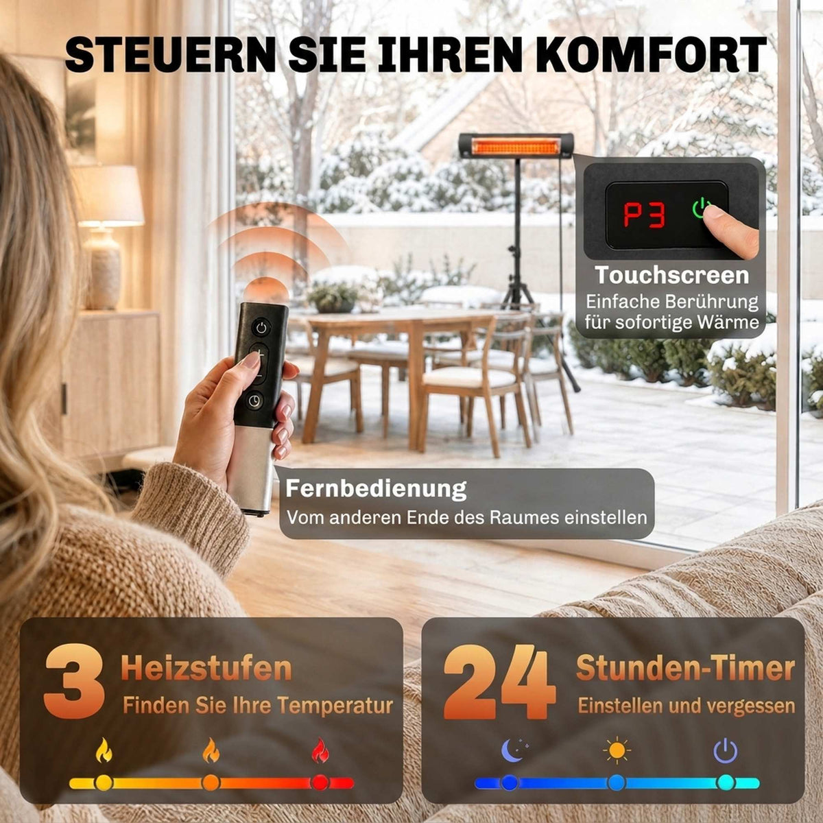 Infrared Patio Heater 2500W, Adjustable Stand, Remote Control