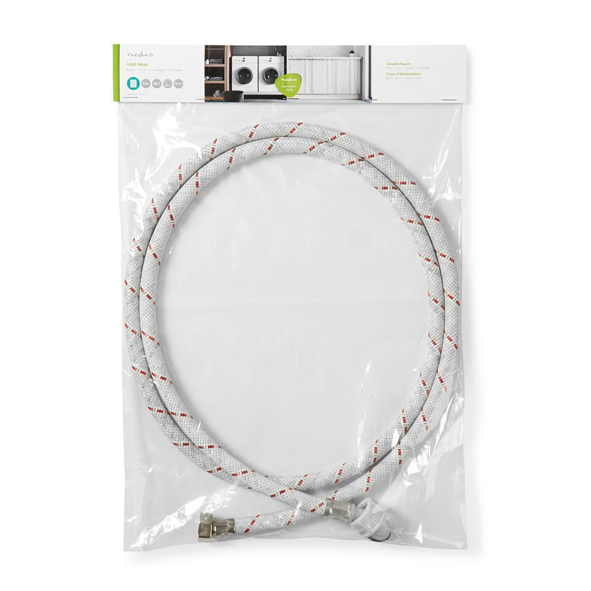 Inlet hose nylon | 1/2'' | 3/4'' | 10 Bar | 90 °C | 2.00 m | Usage: Dish / Washing machine | Nylon | Red-white