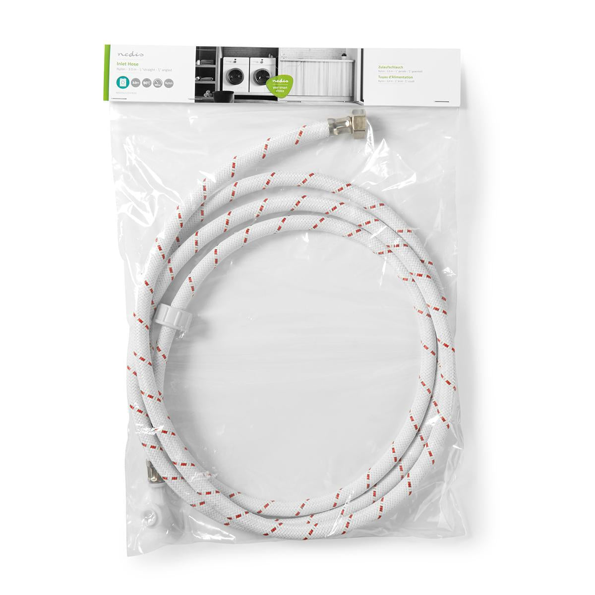Inlet hose nylon | 1/2'' | 3/4'' | 10 Bar | 90 °C | 3.00 m | Usage: Dish / Washing machine | Nylon | Red-white
