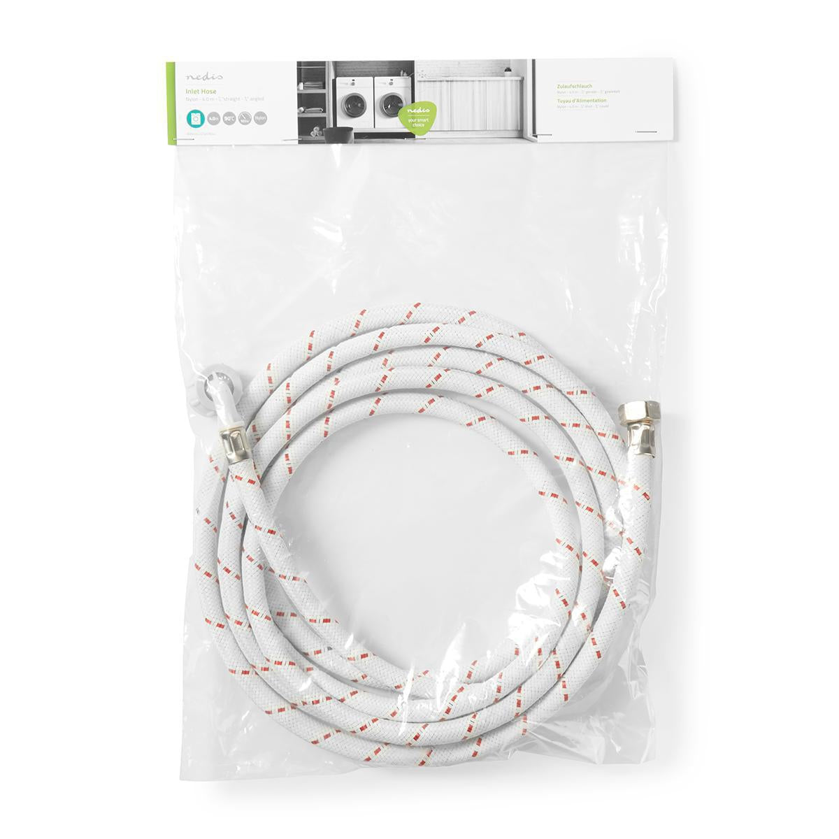 Inlet hose nylon | 1/2'' | 3/4'' | 10 Bar | 90 °C | 4.00 m | Usage: Dish / Washing machine | Nylon | Red-white