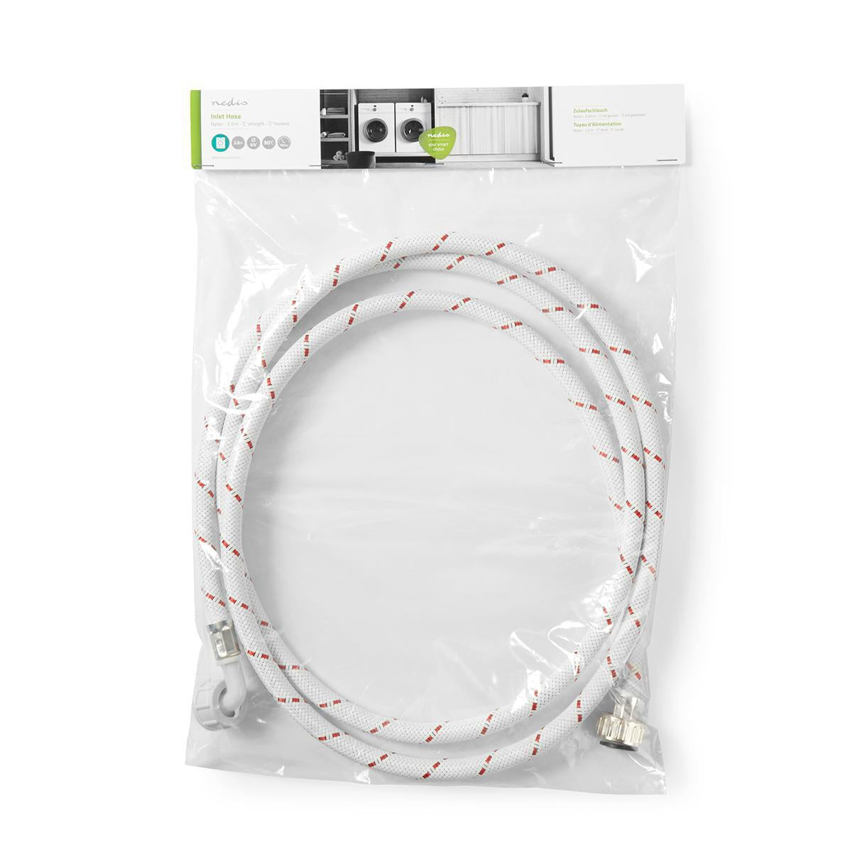 Inlet hose nylon | 3/4'' | 3/4'' | 10 Bar | 90 °C | 2.50 m | Usage: Dish / Washing machine | Nylon | Red-white