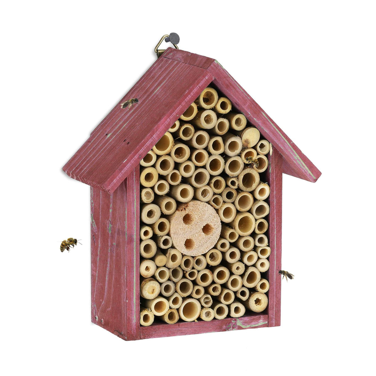 Insect hotel for wild bees in red