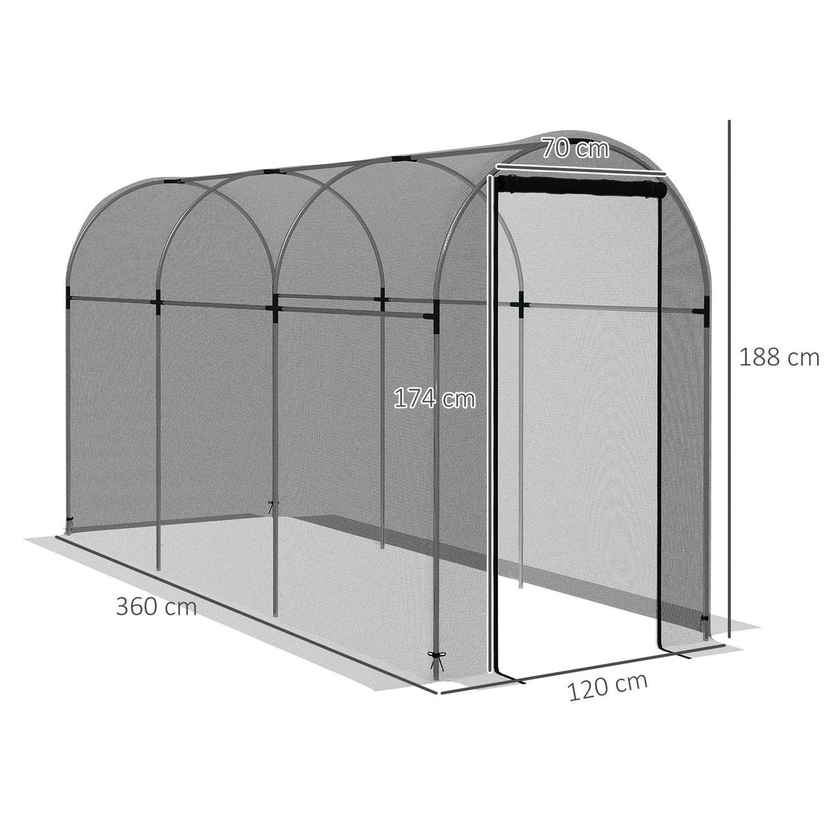 Insect protection net 1.2 x 3.6 m garden net with door, plant protection tent, pest protection net with steel frame, HDPE black