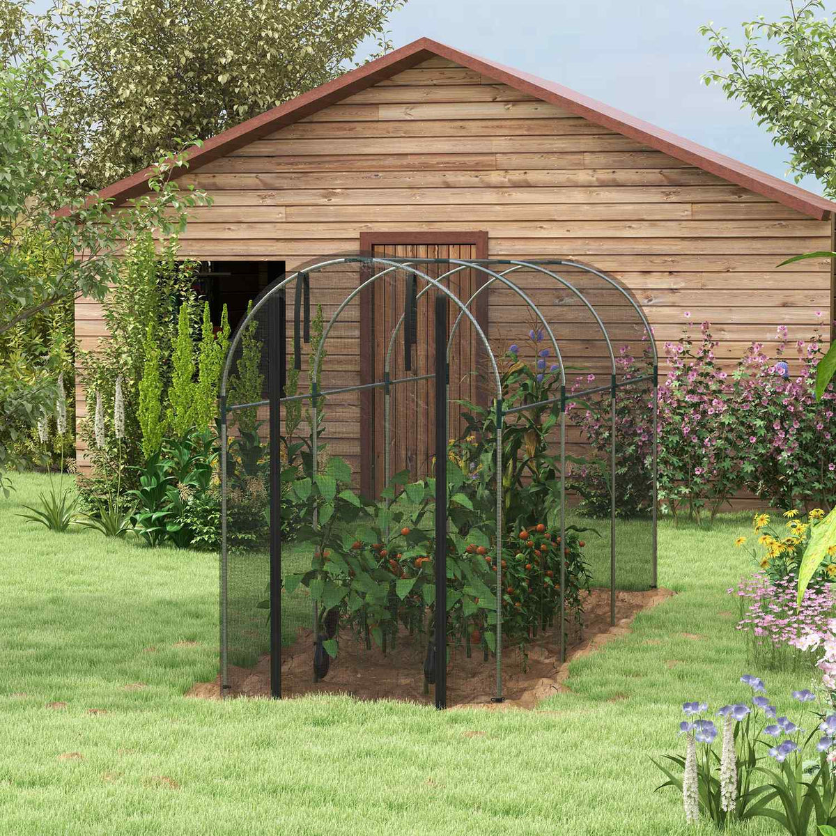 Insect protection net 1.2 x 3.6 m garden net with door, plant protection tent, pest protection net with steel frame, HDPE black