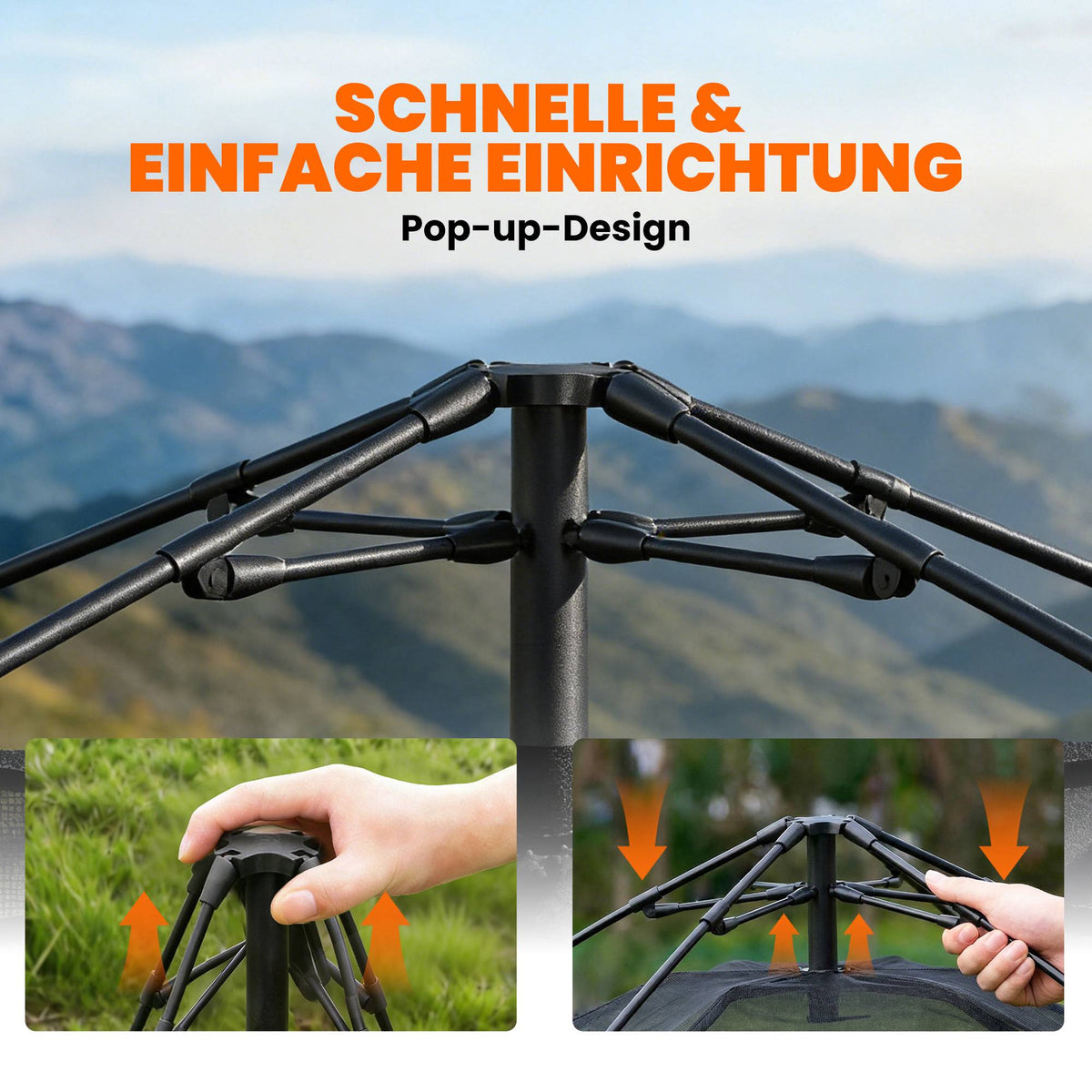 Instant Pop-Up Tent, Waterproof, 2-3 Person, 240x240x160 cm
