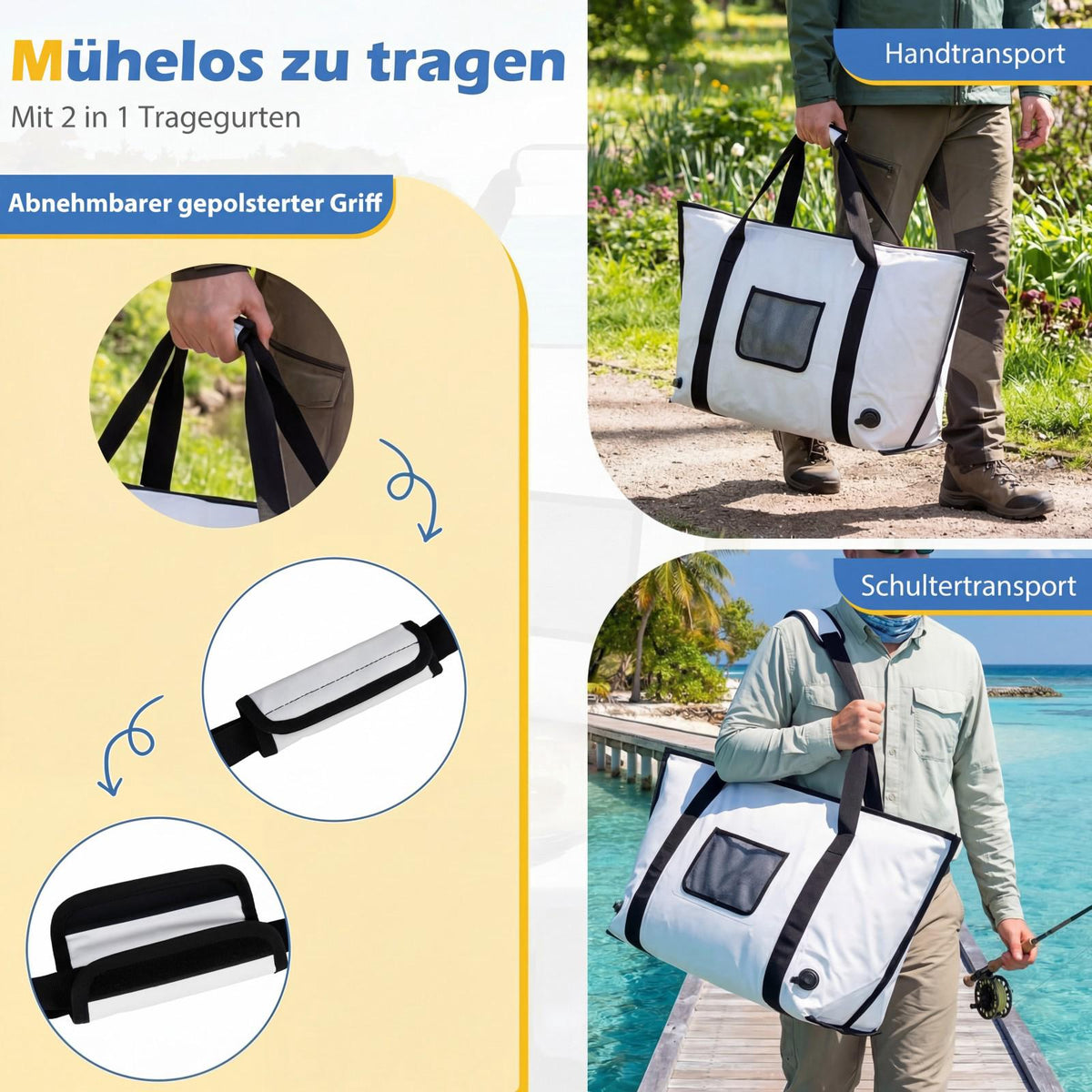 Insulated Fishing Cooler Bag, 98cm Waterproof PVC, Drain Valve