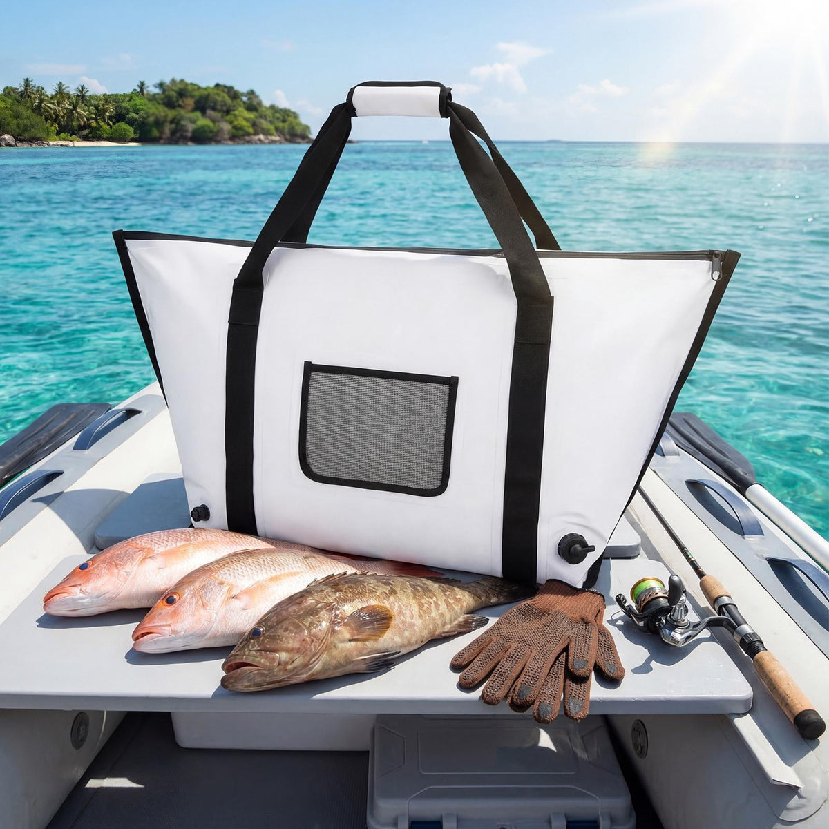 Insulated Fishing Cooler Bag, 98cm Waterproof PVC, Drain Valve