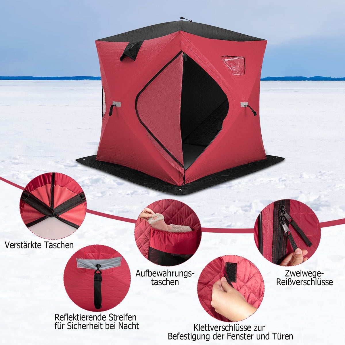 Insulated Pop-Up Ice Fishing Tent, 2-Person, Red
