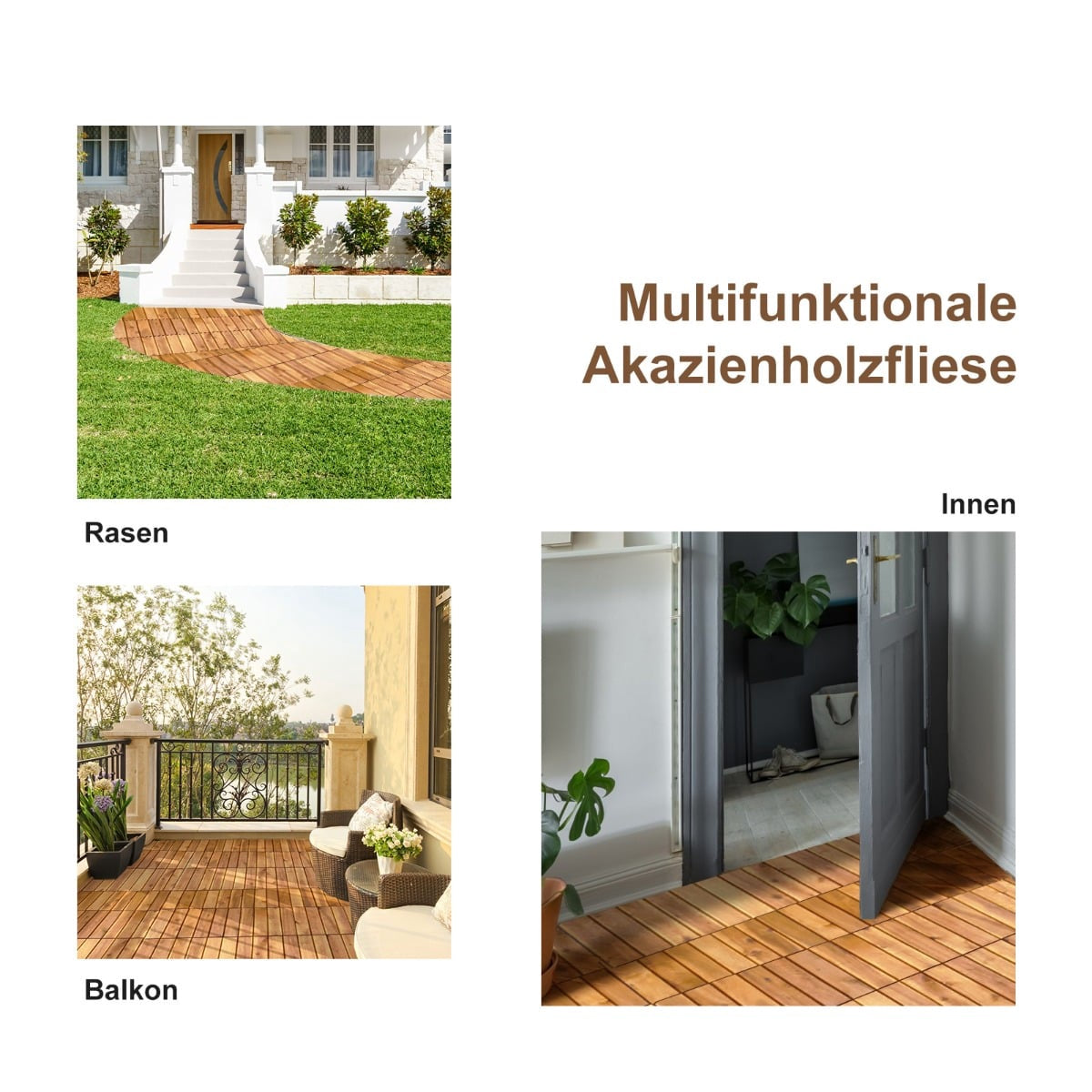 Interlocking Acacia Wood Deck Tiles, 27 Pack, Indoor/Outdoor