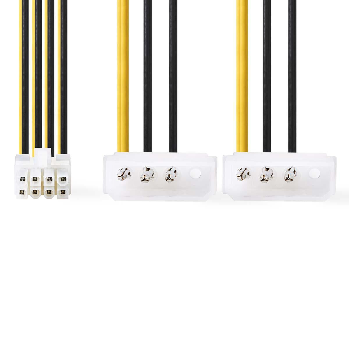 Internal Power Cable | EPS 8-Pin Male | 2x Molex Male | Gold Plated | 0.15 m | Round | PVC | Yellow / Black | Envelope