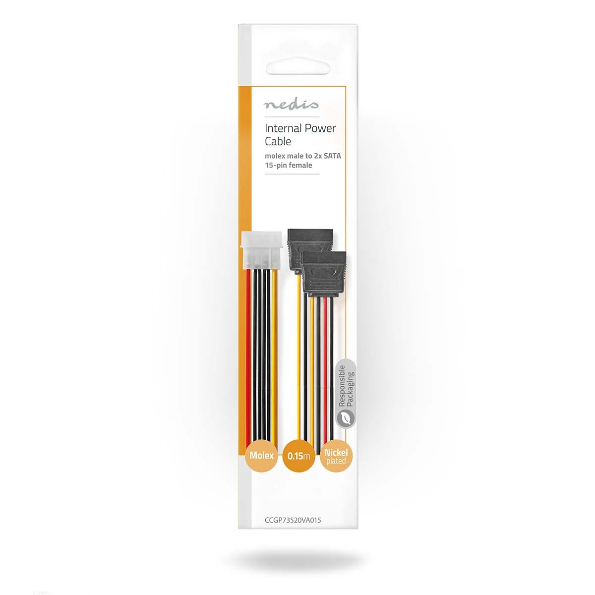 Internal Power Cable | Molex Male | 2x SATA 15-Pin Female | Gold Plated | 0.15 m | Round | PVC | Multicolored | Envelope