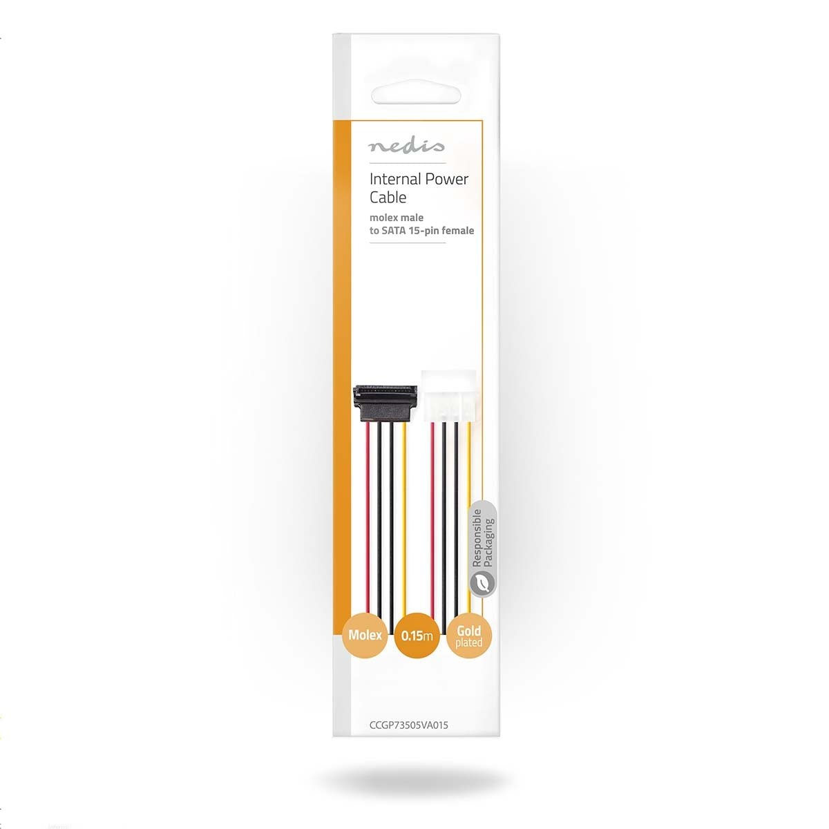 Internal Power Cable | Molex Male | SATA 15-Pin Female | Gold Plated | 0.15 m | Round | PVC | Multicolored | Envelope