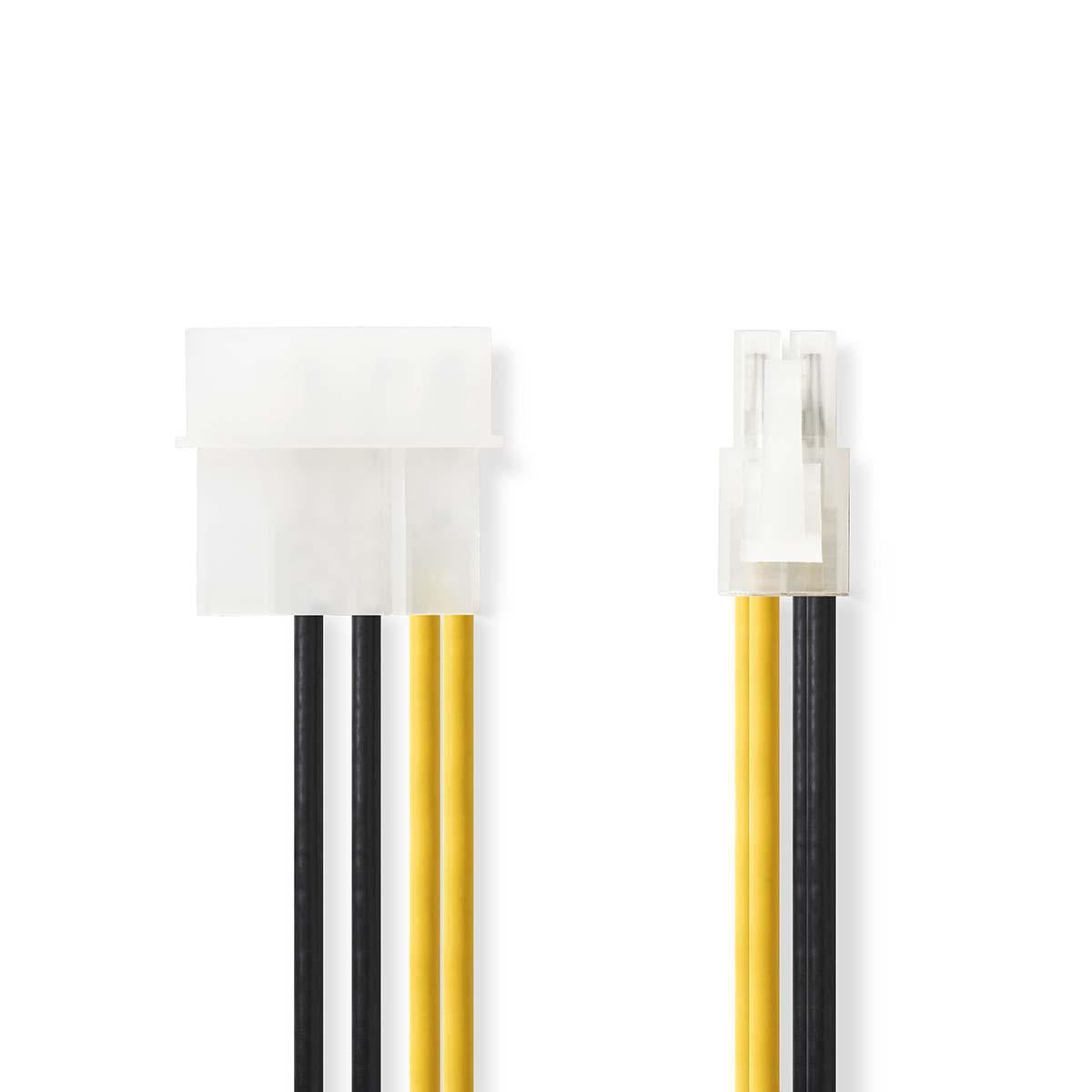 Internal Power Cable | P4 Male | Molex Male | Gold Plated | 0.20 m | Round | PVC | Yellow / Black | Plastic bag