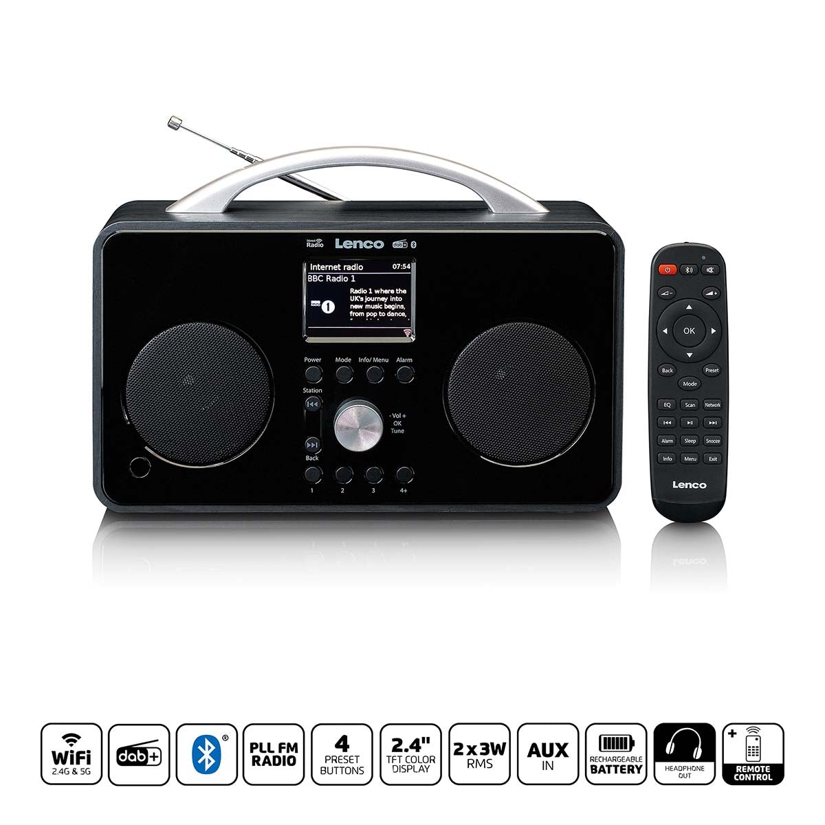Internet DAB+/FM radio with Bluetooth Remote Control and rechargable battery